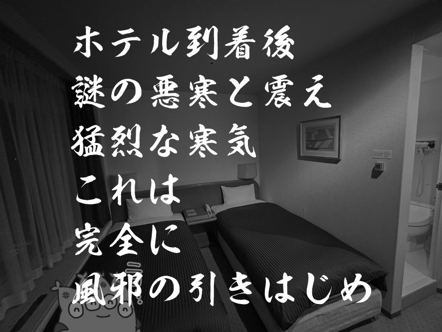 ホテル到着後 謎の悪寒と震え 猛烈な寒気 これは 完全に 風邪の引きはじめ